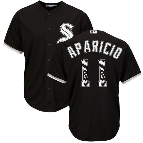 White Sox #11 Luis Aparicio Black Team Logo Fashion Stitched MLB Jersey